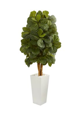 Nearly Natural Fiddle Leaf Tree in Tower Planter, Green