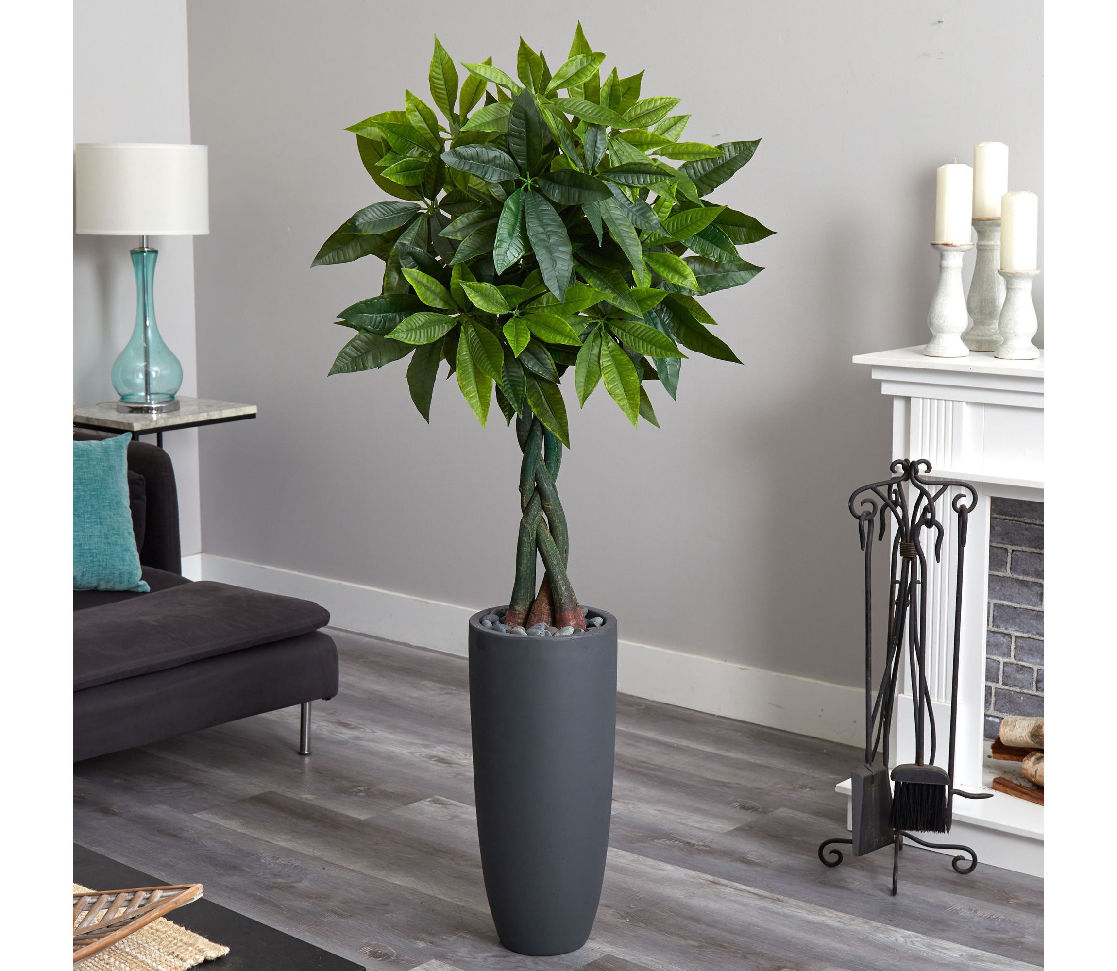 6-Foot Money Artificial Tree in Gray Cylinder Planter (Real Touch)