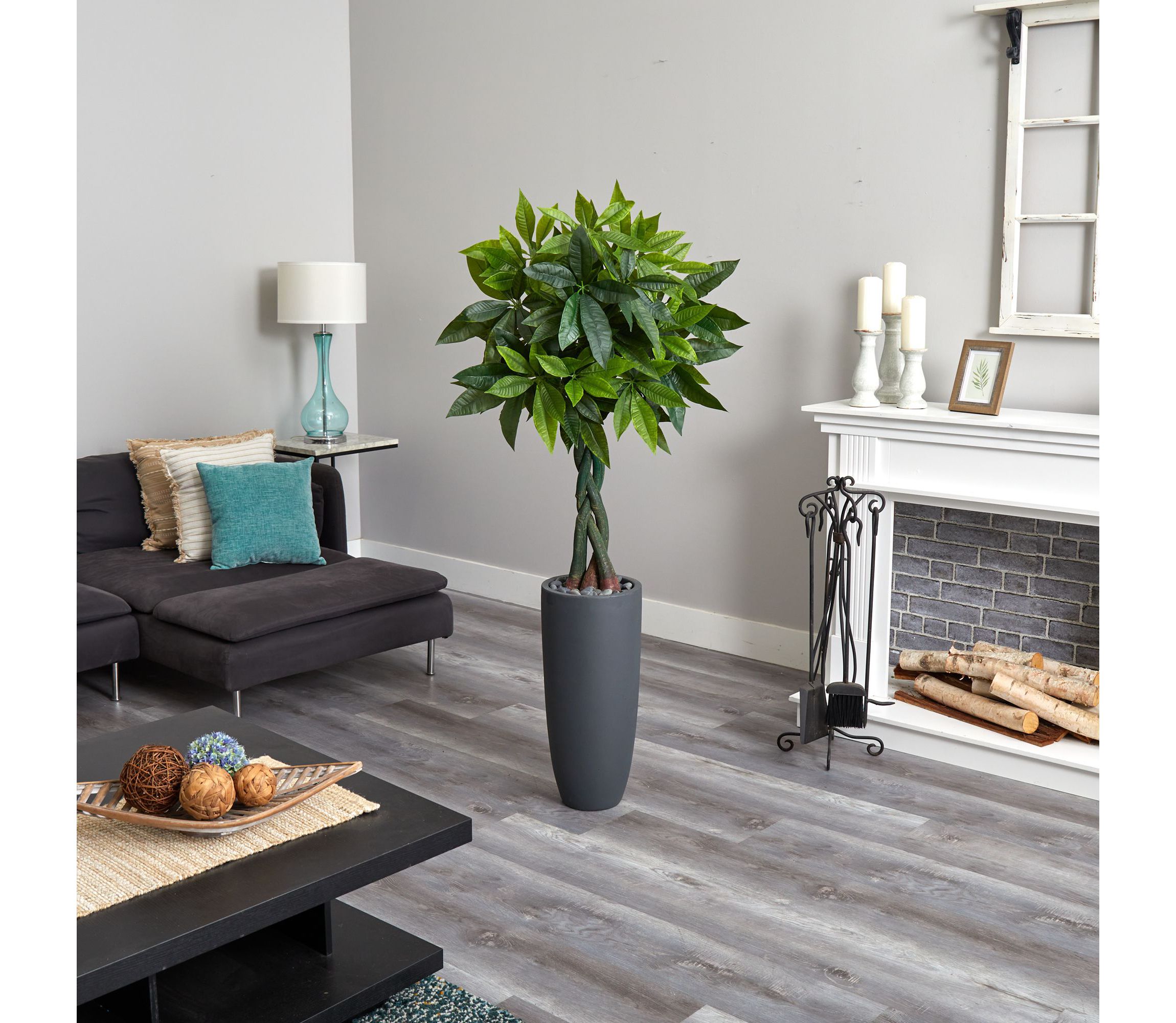 6-Foot Money Artificial Tree in Gray Cylinder Planter (Real Touch)