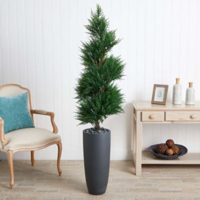 6-Foot Spiral Cypress Artificial Tree in Cylinder Planter UV Resistant (Indoor/Outdoor)