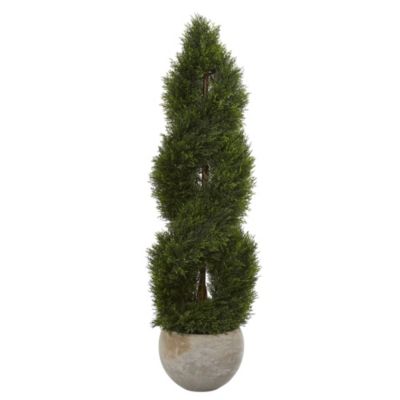 4-Foot Double Pond Cypress Spiral Artificial Tree in Sand Colored Planter UV Resistant (Indoor/Outdoor)