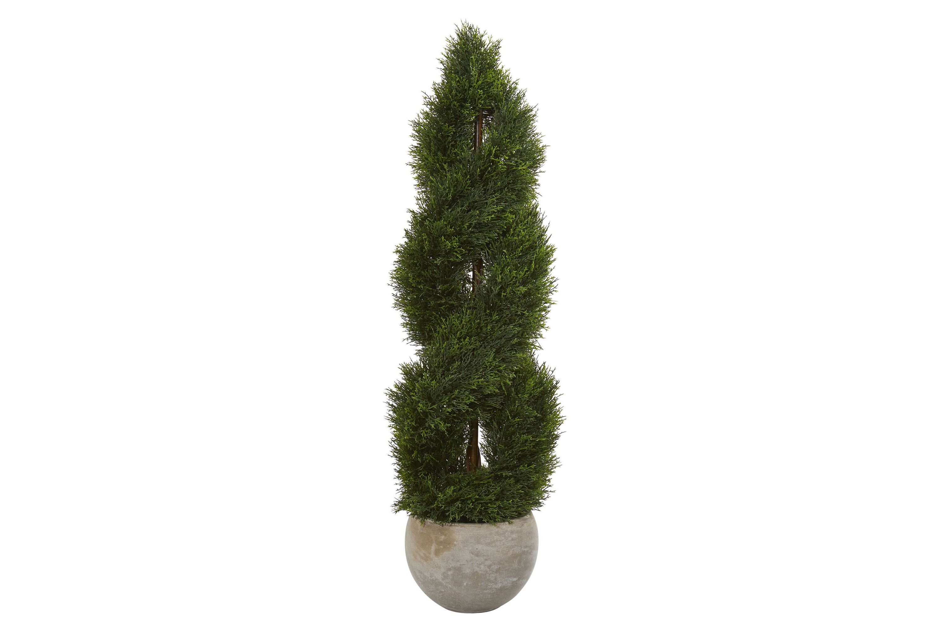 4-Foot Double Pond Cypress Spiral Artificial Tree in Sand Colored Planter UV Resistant (Indoor/Outdoor)