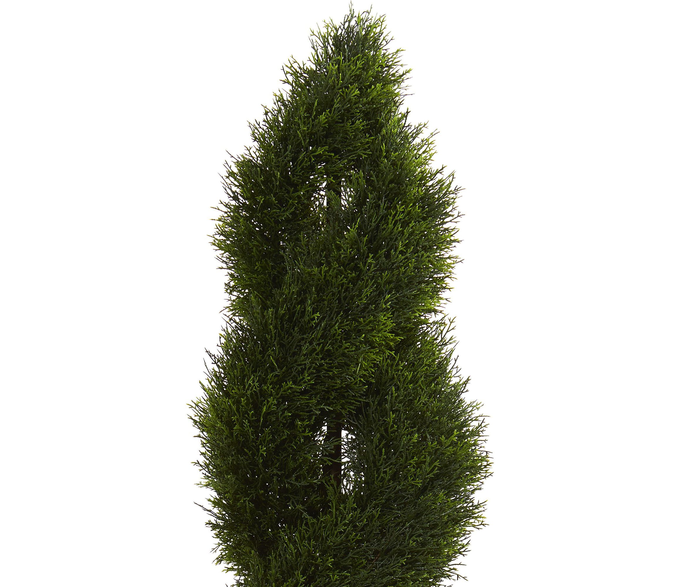 5.5-Foot Double Pond Cypress Spiral Topiary Artificial Tree in White Tower Planter UV Resistant (Indoor/Outdoor)