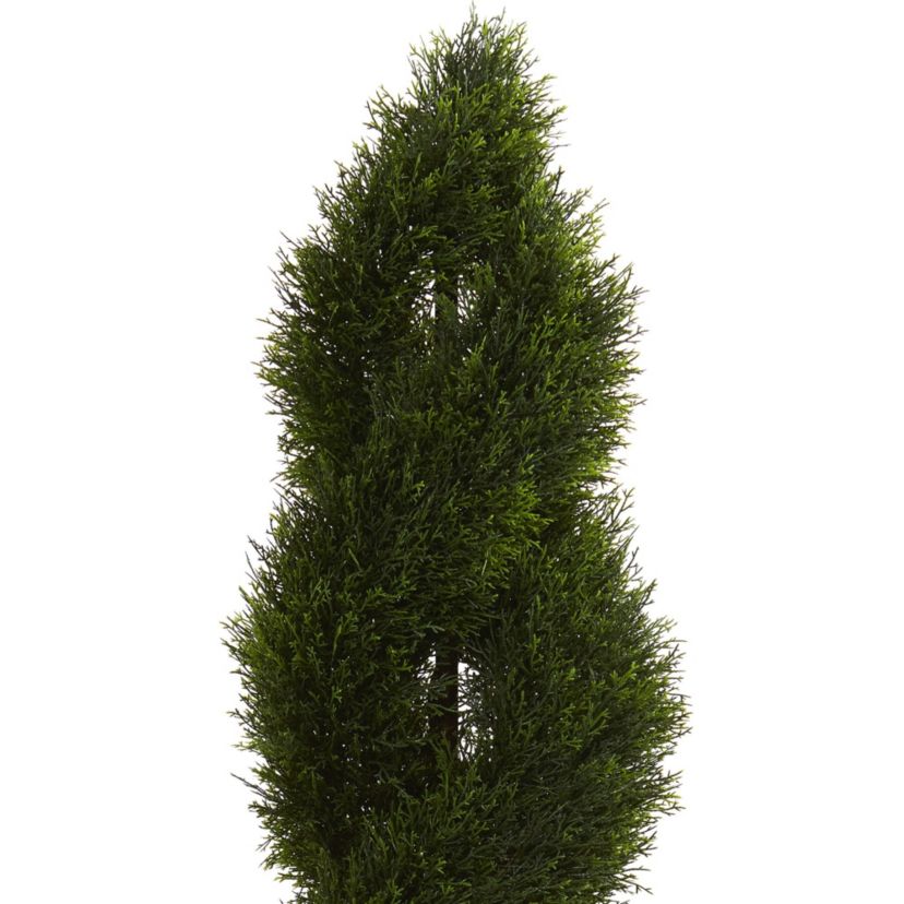 5.5-Foot Double Pond Cypress Spiral Topiary Artificial Tree in White Tower Planter UV Resistant (Indoor/Outdoor)