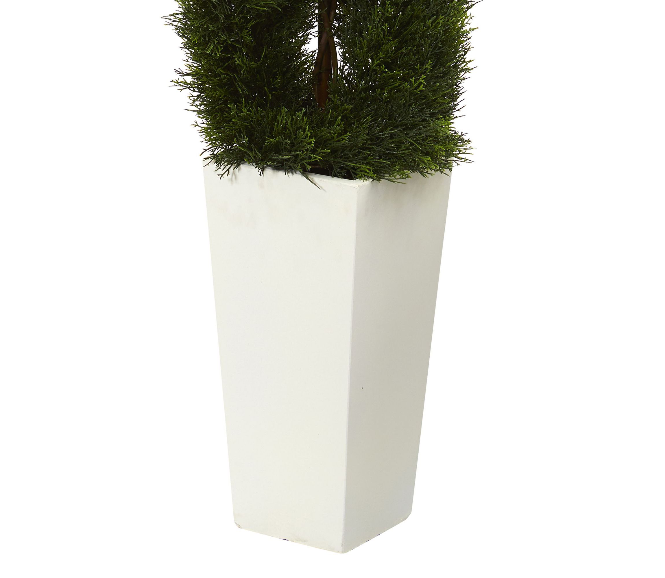 5.5-Foot Double Pond Cypress Spiral Topiary Artificial Tree in White Tower Planter UV Resistant (Indoor/Outdoor)