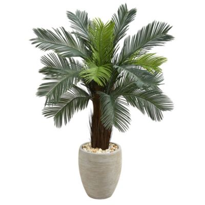 4.5-Foot Cycas Artificial Tree in Oval Planter UV Resistant (Indoor/Outdoor)