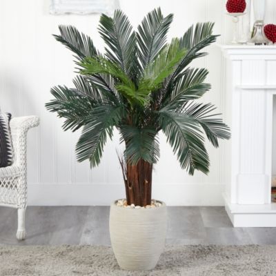 4.5-Foot Cycas Artificial Tree in Oval Planter UV Resistant (Indoor/Outdoor)