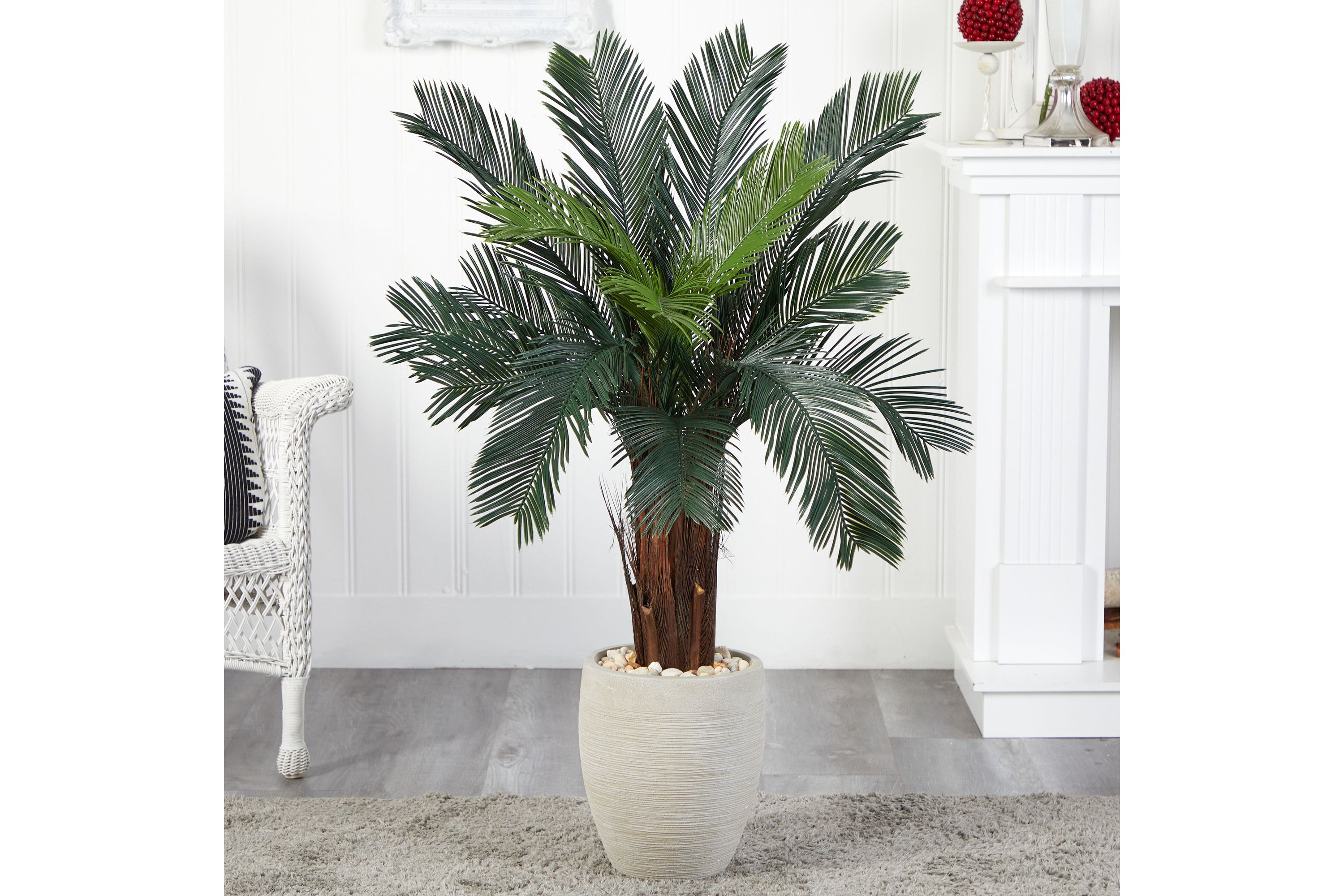 4.5-Foot Cycas Artificial Tree in Oval Planter UV Resistant (Indoor/Outdoor)