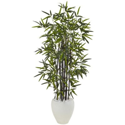 Nearly Natural 5-Foot Black Bamboo Artificial Tree in White Oval Planter