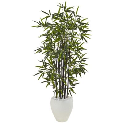 Nearly Natural 5-Foot Black Bamboo Artificial Tree in White Oval Planter, Green -  0840703139405