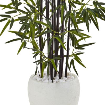 5-Foot Black Bamboo Artificial Tree in White Oval Planter