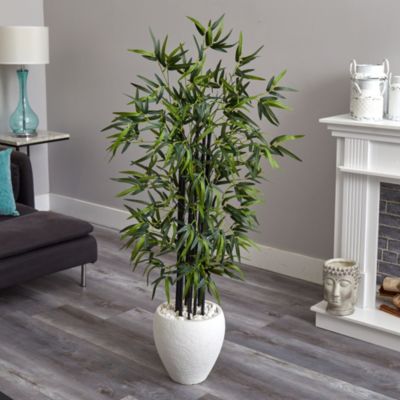 5-Foot Black Bamboo Artificial Tree in White Oval Planter