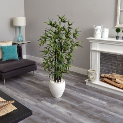 5-Foot Black Bamboo Artificial Tree in White Oval Planter