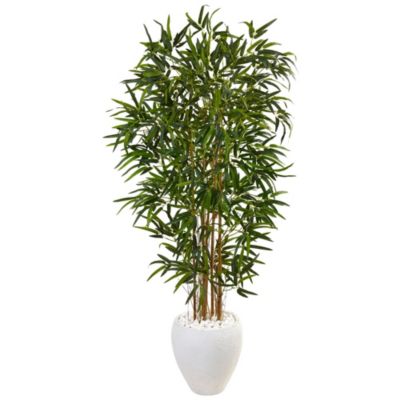 Nearly Natural 5-Foot Bamboo Artificial Tree in Oval White Planter, Green -  0840703139610