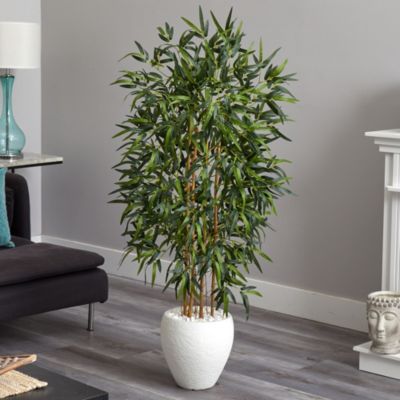 5-Foot Bamboo Artificial Tree in Oval White Planter