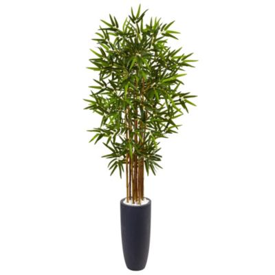 Nearly Natural 5-Foot Bamboo Artificial Tree in Gray Cylinder Planter, Green