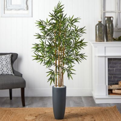 5-Foot Bamboo Artificial Tree in Gray Cylinder Planter