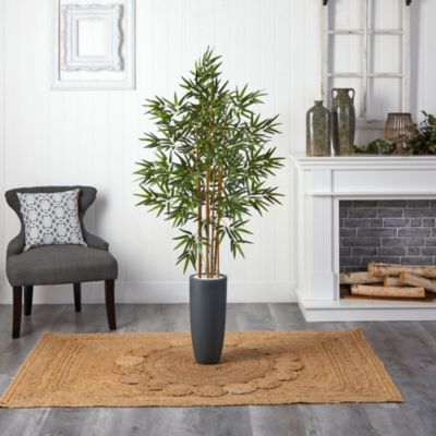 5-Foot Bamboo Artificial Tree in Gray Cylinder Planter