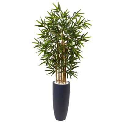 Nearly Natural 4-Foot Bamboo Artificial Tree in Gray Cylinder Planter