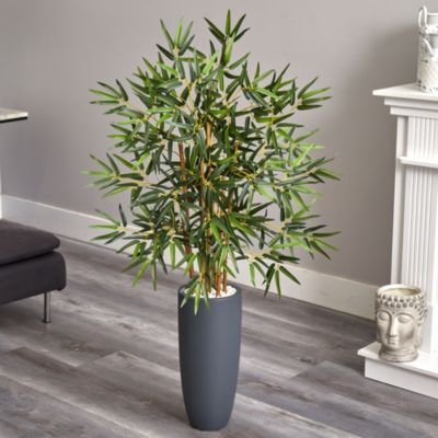 4-Foot Bamboo Artificial Tree in Gray Cylinder Planter