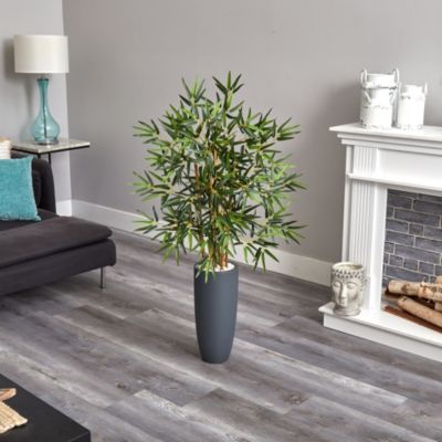 4-Foot Bamboo Artificial Tree in Gray Cylinder Planter