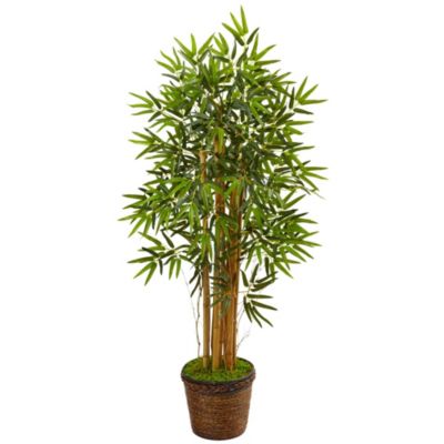 Nearly Natural 4.5-Foot Bamboo Artificial Tree in Coiled Rope Planter, Green