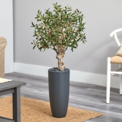 3.5-Foot Olive Artificial Tree in Gray Cylinder Planter