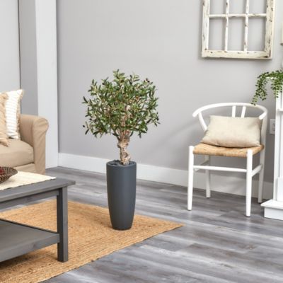 3.5-Foot Olive Artificial Tree in Gray Cylinder Planter