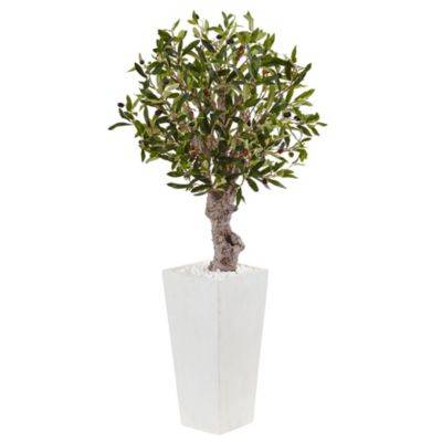 3.5-Foot Olive Artificial Tree in White Tower Planter
