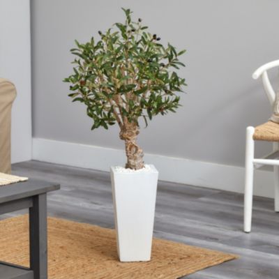 3.5-Foot Olive Artificial Tree in White Tower Planter