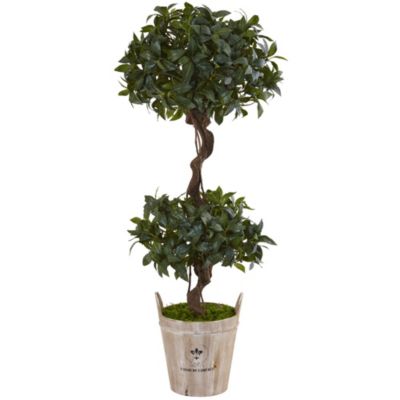 4.5-Foot Sweet Bay Double Topiary Artificial Tree in Farmhouse Planter