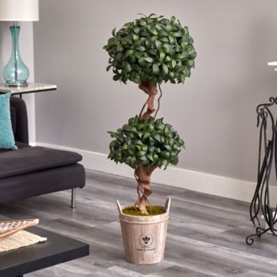 4.5-Foot Sweet Bay Double Topiary Artificial Tree in Farmhouse Planter