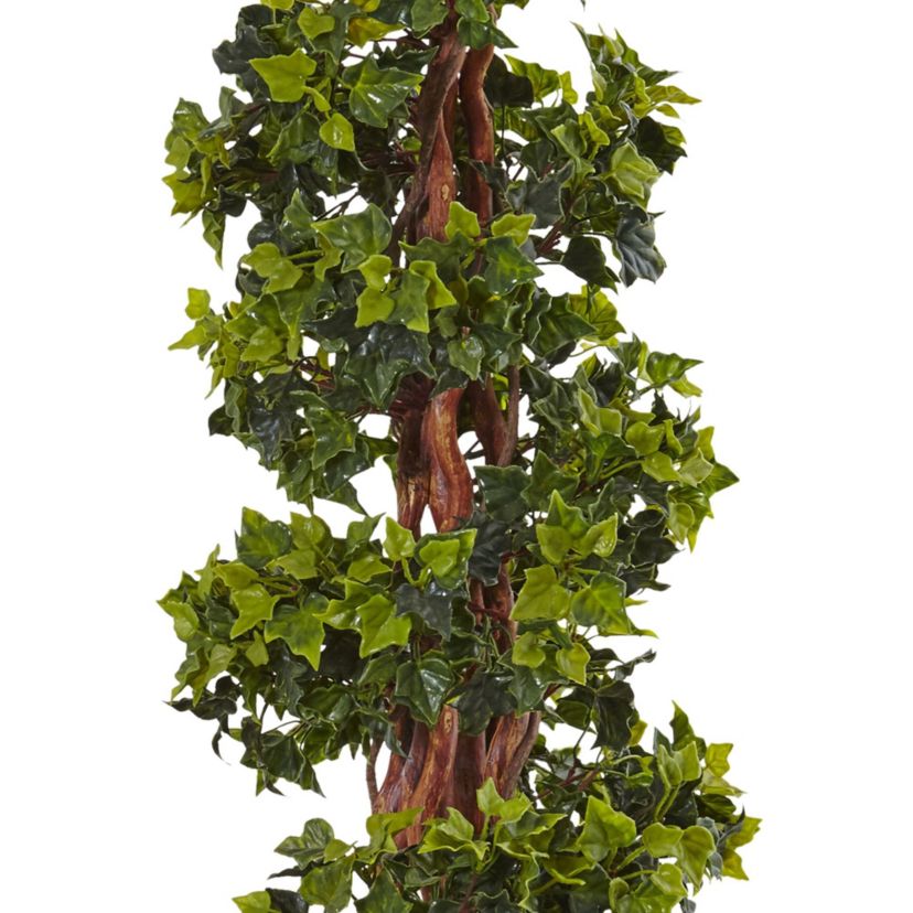 5-Foot English Ivy Spiral Topiary Artificial Tree in Gray Cylinder Planter UV Resistant (Indoor/Outdoor)