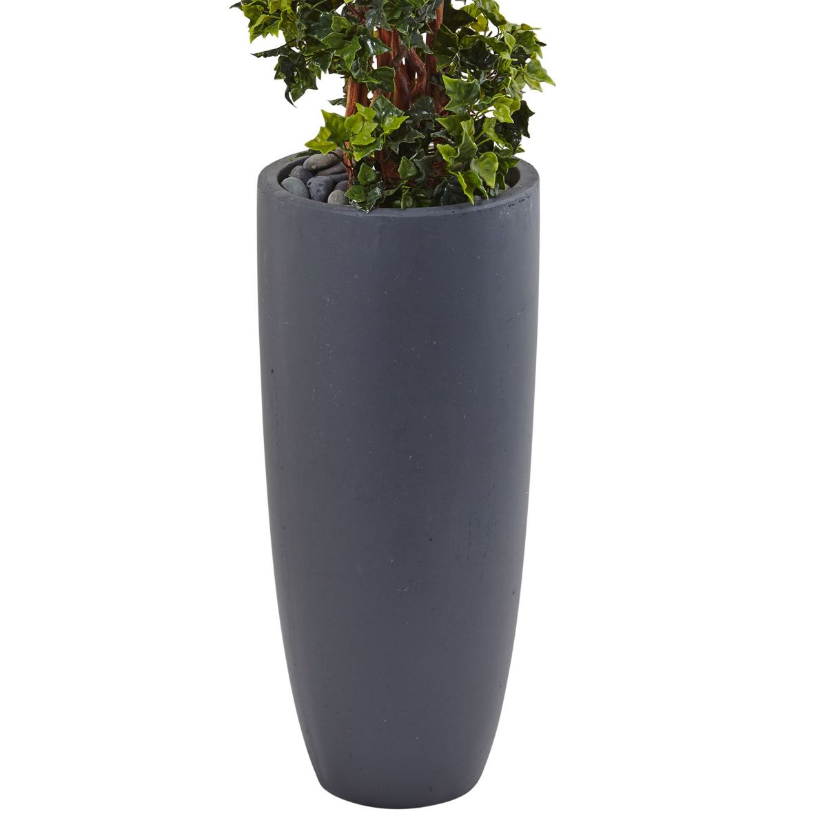 5-Foot English Ivy Spiral Topiary Artificial Tree in Gray Cylinder Planter UV Resistant (Indoor/Outdoor)