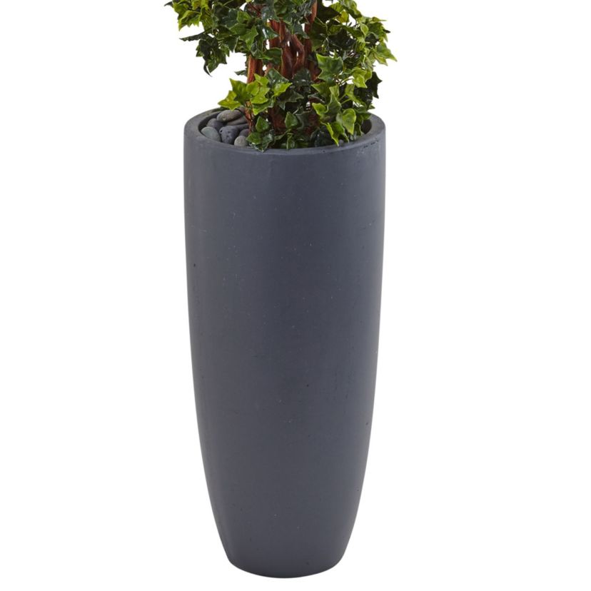 5-Foot English Ivy Spiral Topiary Artificial Tree in Gray Cylinder Planter UV Resistant (Indoor/Outdoor)