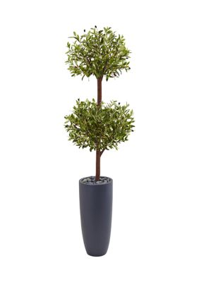Nearly Natural Olive Double Tree in Cylinder Planter, Green