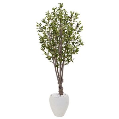 Nearly Natural 5-Foot Olive Artificial Tree in White Oval Planter, Green