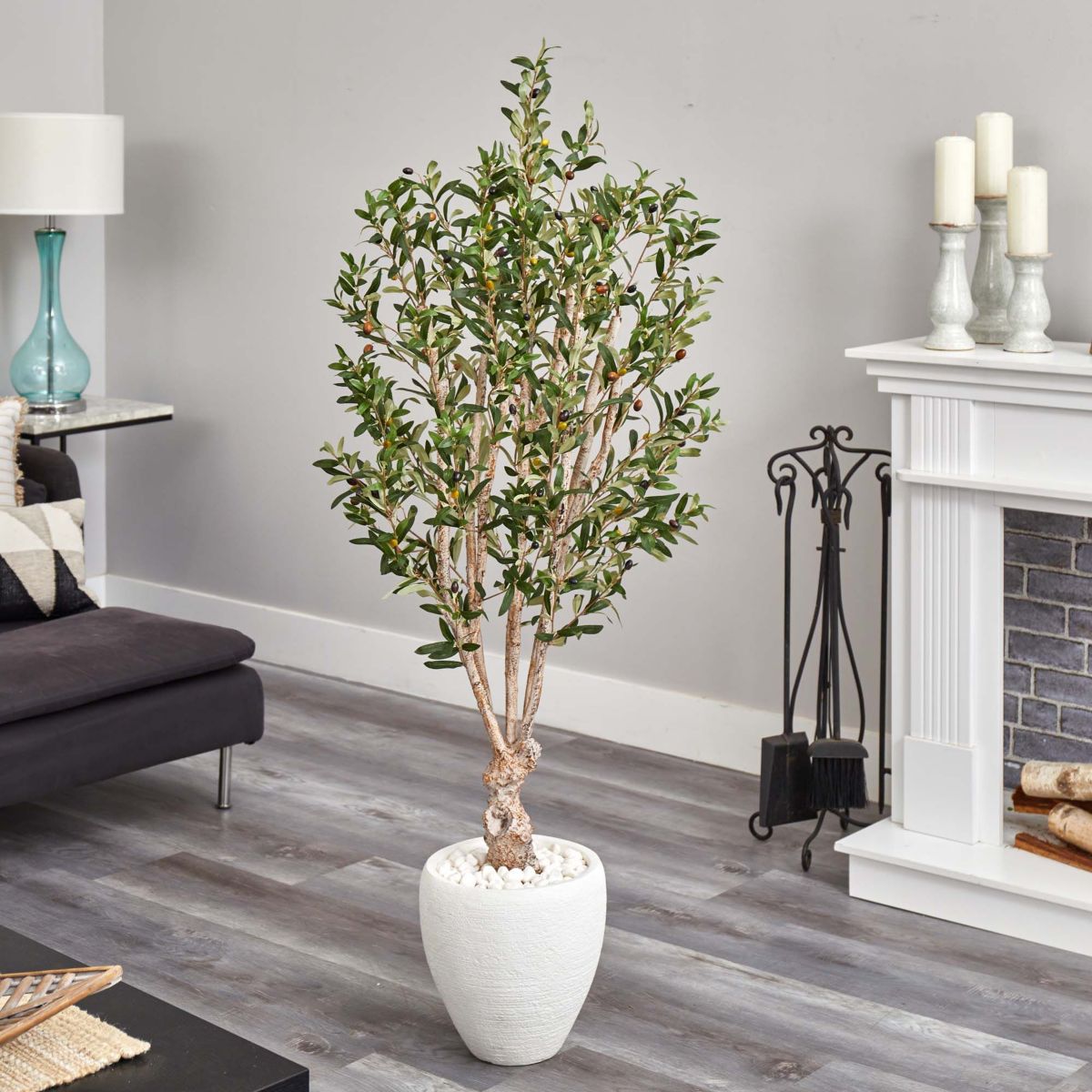 5-Foot Olive Artificial Tree in White Oval Planter