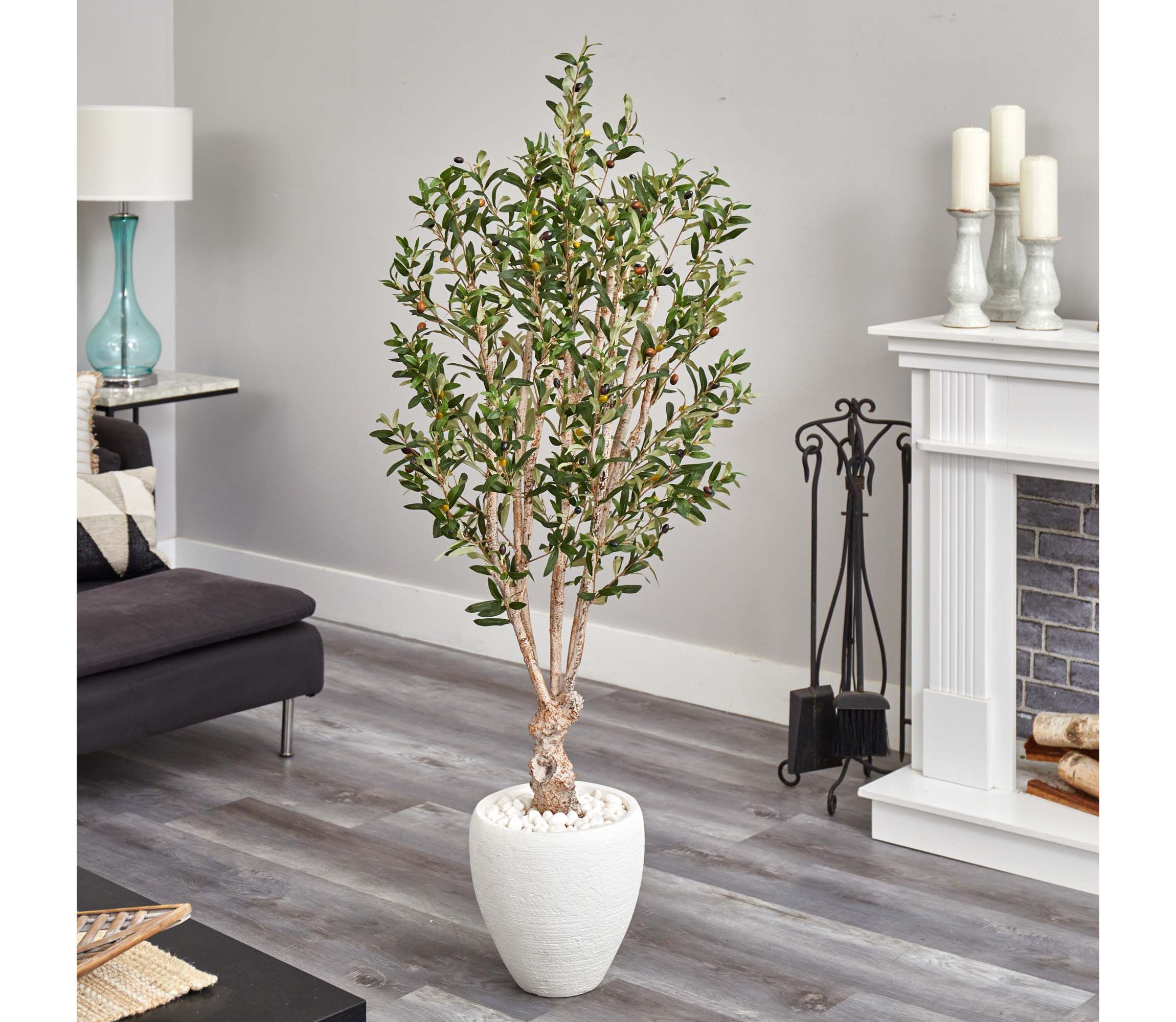5-Foot Olive Artificial Tree in White Oval Planter