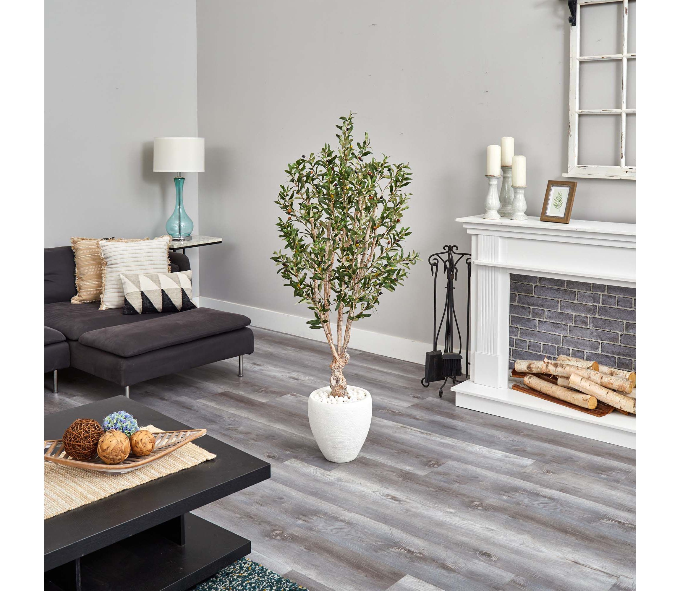 5-Foot Olive Artificial Tree in White Oval Planter
