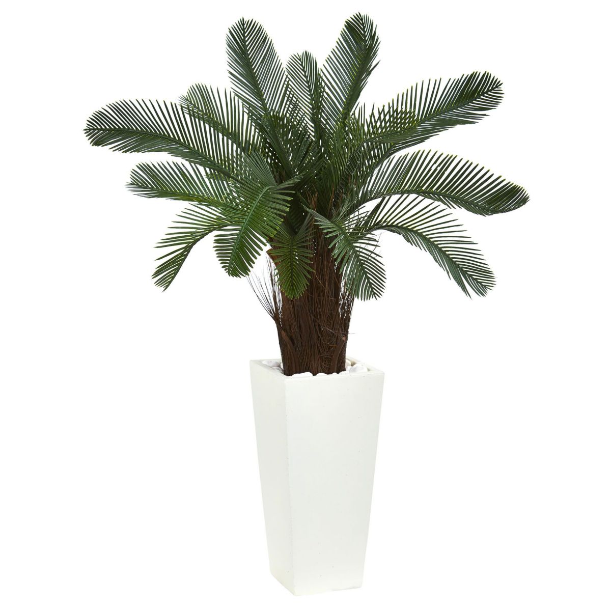 40-Inch Cycas Artificial Tree in White Tower Planter UV Resistant (Indoor/Outdoor)