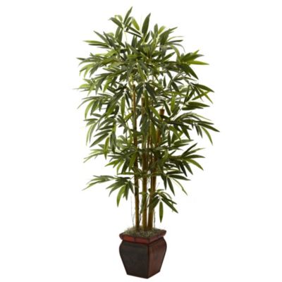 Nearly Natural 5.5' Bamboo with Decorative Planter, Green