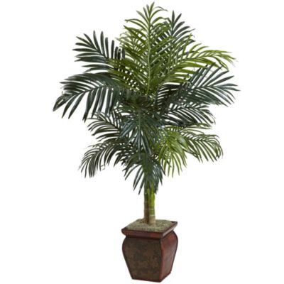 Nearly Natural 4.5-Foot Golden Cane Palm with Decorative Container, Green