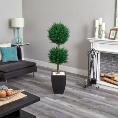 4.5-Foot Cypress Topiary with Black Planter, UV Resistant (Indoor/Outdoor)