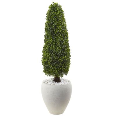 Nearly Natural 41-Inch Boxwood Topiary with Textured White Planter UV Resistant (Indoor/Outdoor), Green
