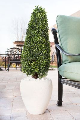 41-Inch Boxwood Topiary with Textured White Planter UV Resistant (Indoor/Outdoor)