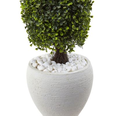 41-Inch Boxwood Topiary with Textured White Planter UV Resistant (Indoor/Outdoor)