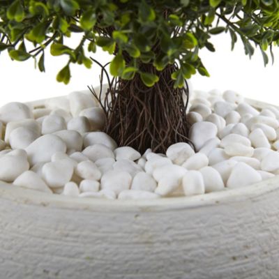 41-Inch Boxwood Topiary with Textured White Planter UV Resistant (Indoor/Outdoor)