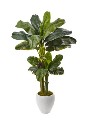 Nearly Natural Double Stalk Banana Tree in Planter, Green