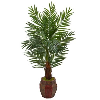 Nearly Natural 5-Foot Areca Palm Artificial Tree in Weave Planter, Green